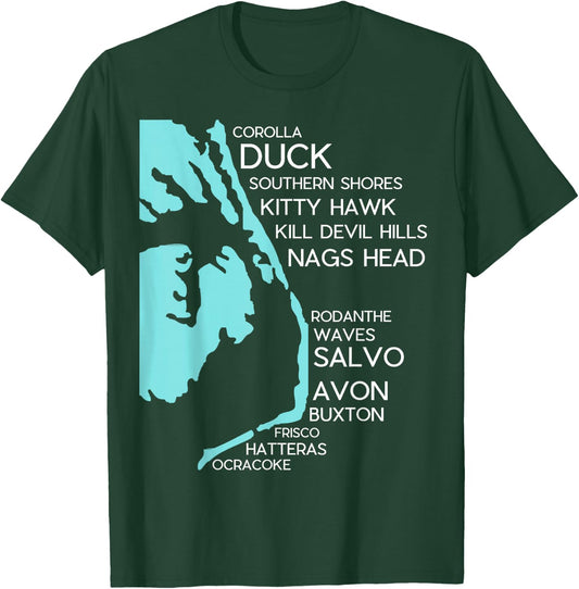 Outer Banks North Carolina T Shirt Map OBX NC Souvenir T-Shirt - T-Shirt | Forest