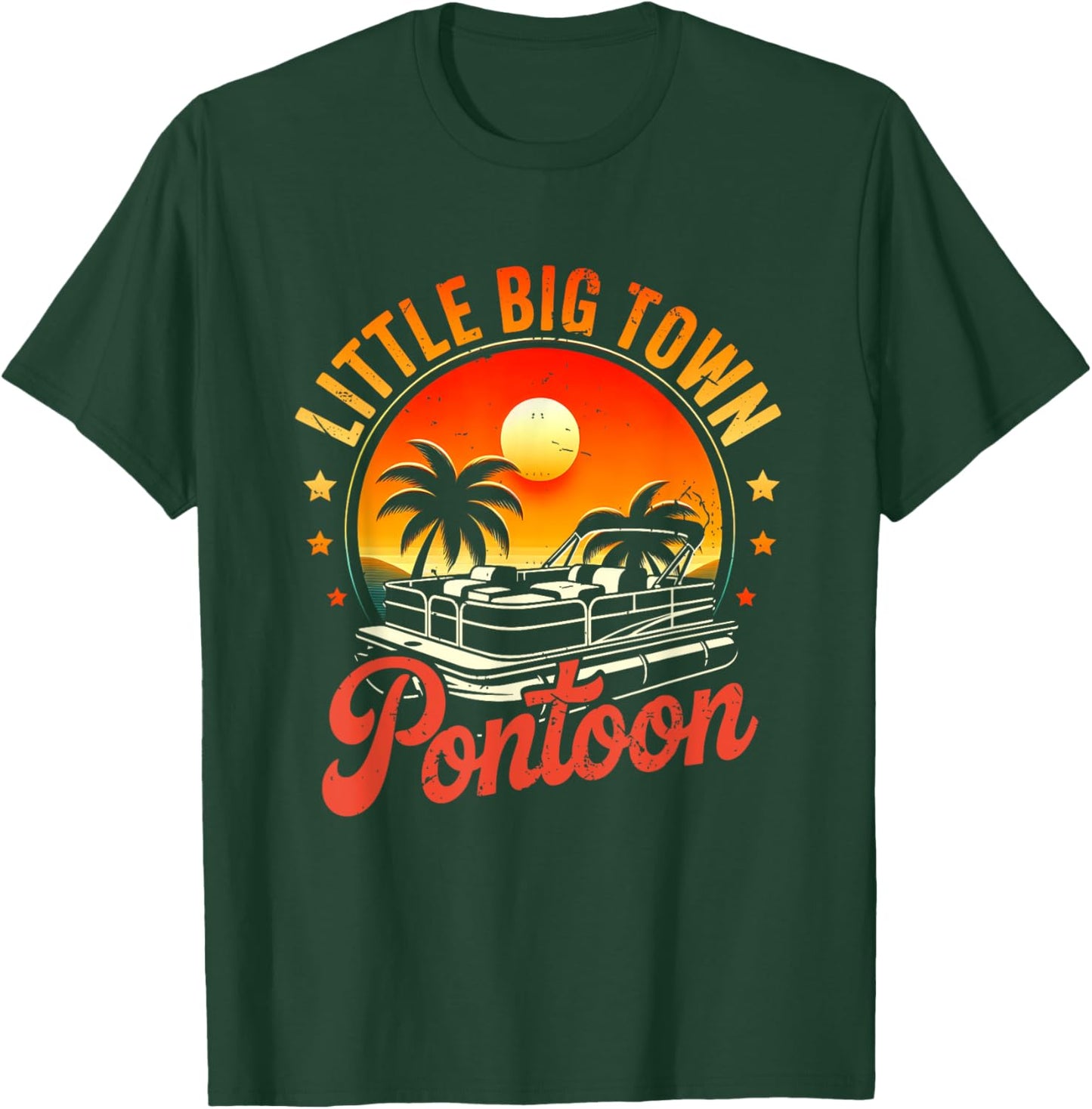 Little a Big Town Pontoon Sunset Summer Vacation Retired T-Shirt - T-Shirt | Forest