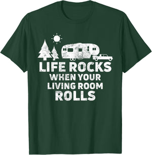 Life Rocks When Your Living Room Rolls Camping Gift T-Shirt - T-Shirt | Forest