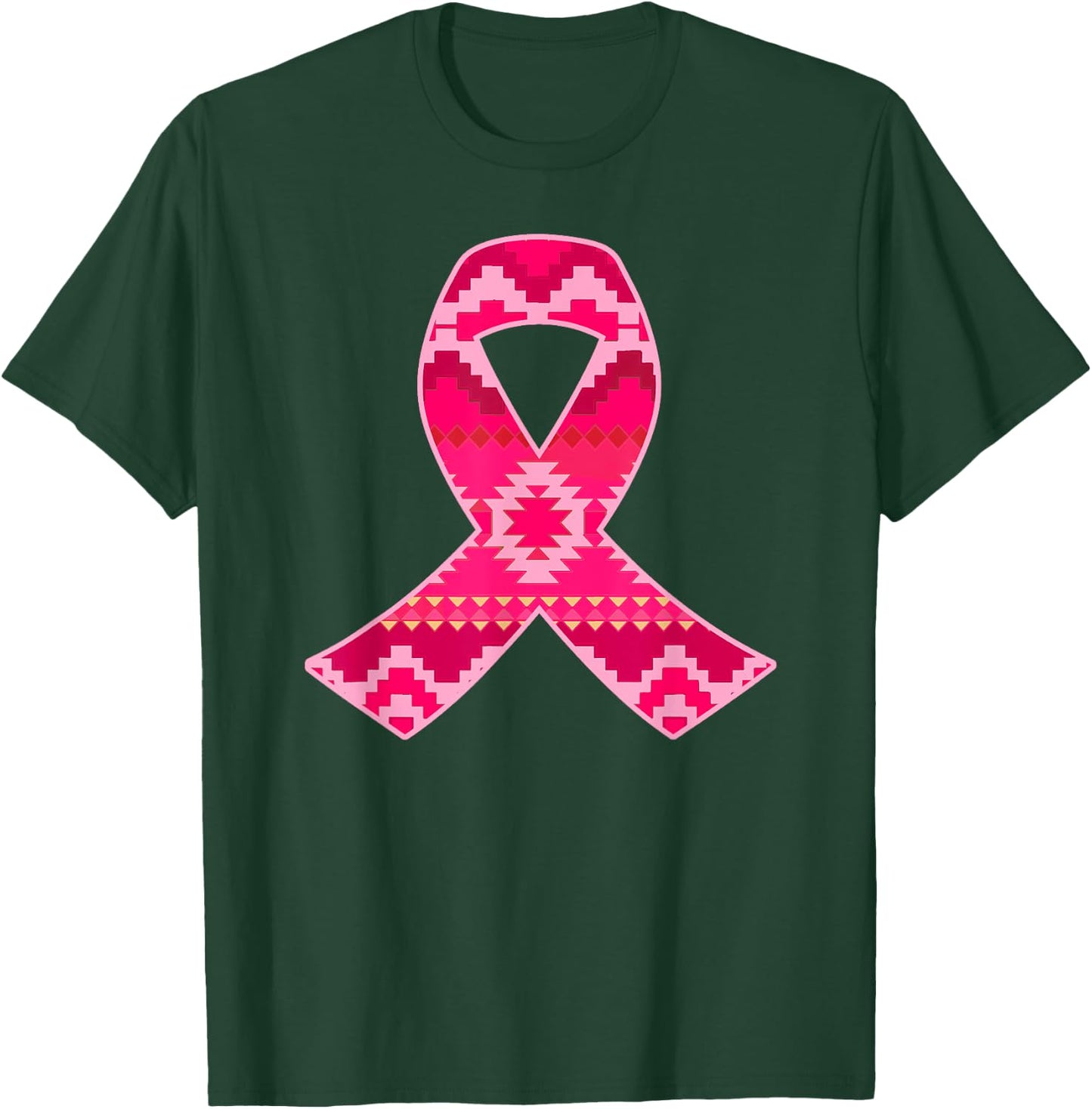 Pink Geometric Aztec Pattern Breast Cancer Awareness Ribbon T-Shirt - T-Shirt | Forest