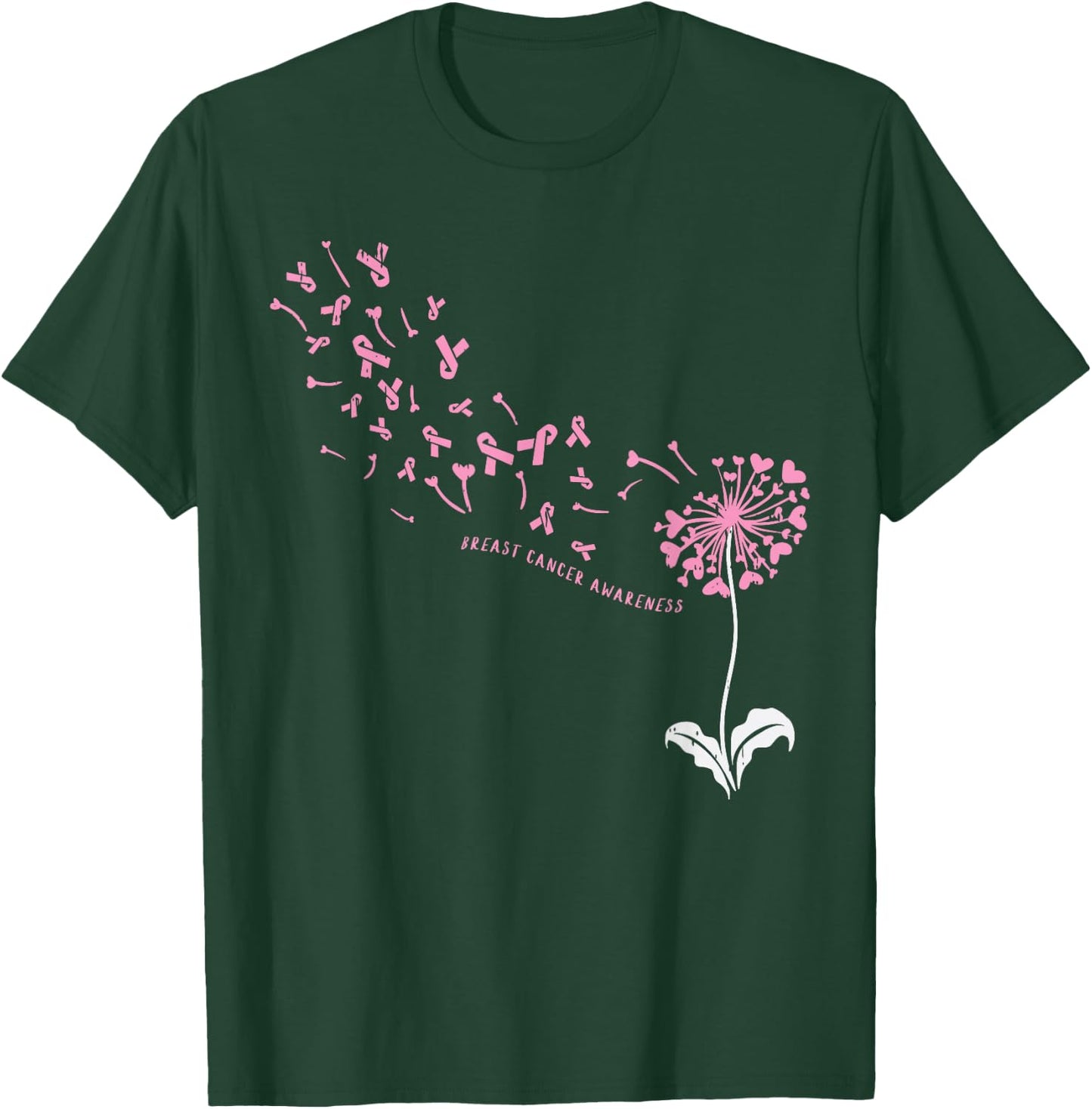 Dandelion Breast Cancer Awareness Pink Ribbon Support Gift T-Shirt - T-Shirt | Forest
