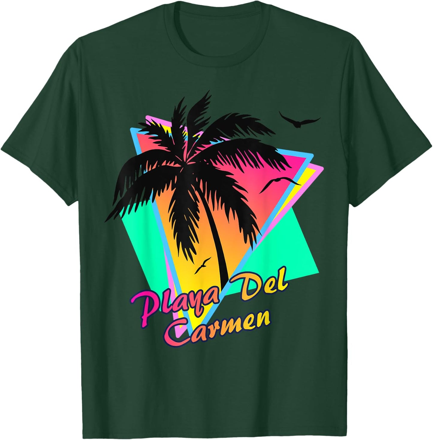 Playa Del Carmen 80s Tropical Summer And Beach Palm Sunset T-Shirt - T-Shirt | Forest