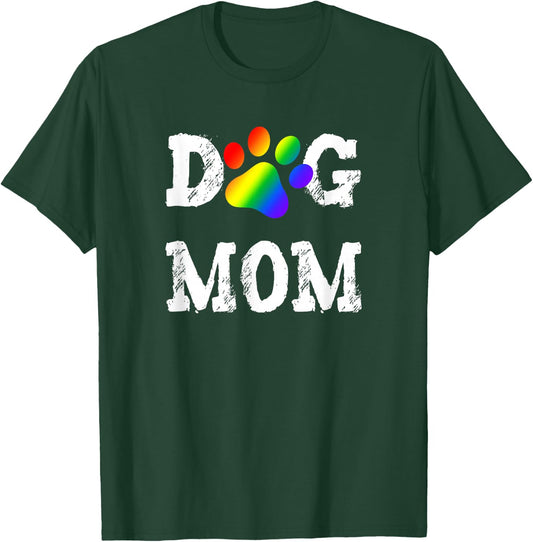Lesbian Dog Mom Gift Gay Pride Dog Lover Rainbow Puppy Paw Women Kids T-Shirt - T-Shirt | Forest
