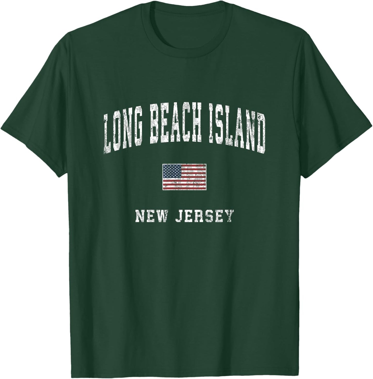 Long Beach Island New Jersey NJ Vintage American Flag Sports T-Shirt - T-Shirt | Forest
