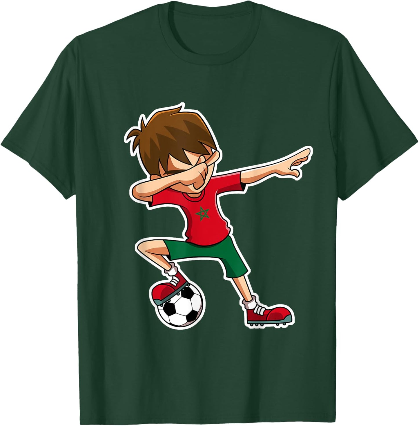 Dabbing Soccer Boy Morocco Shirt, Moroccan Flag Jersey T-Shirt - T-Shirt | Forest