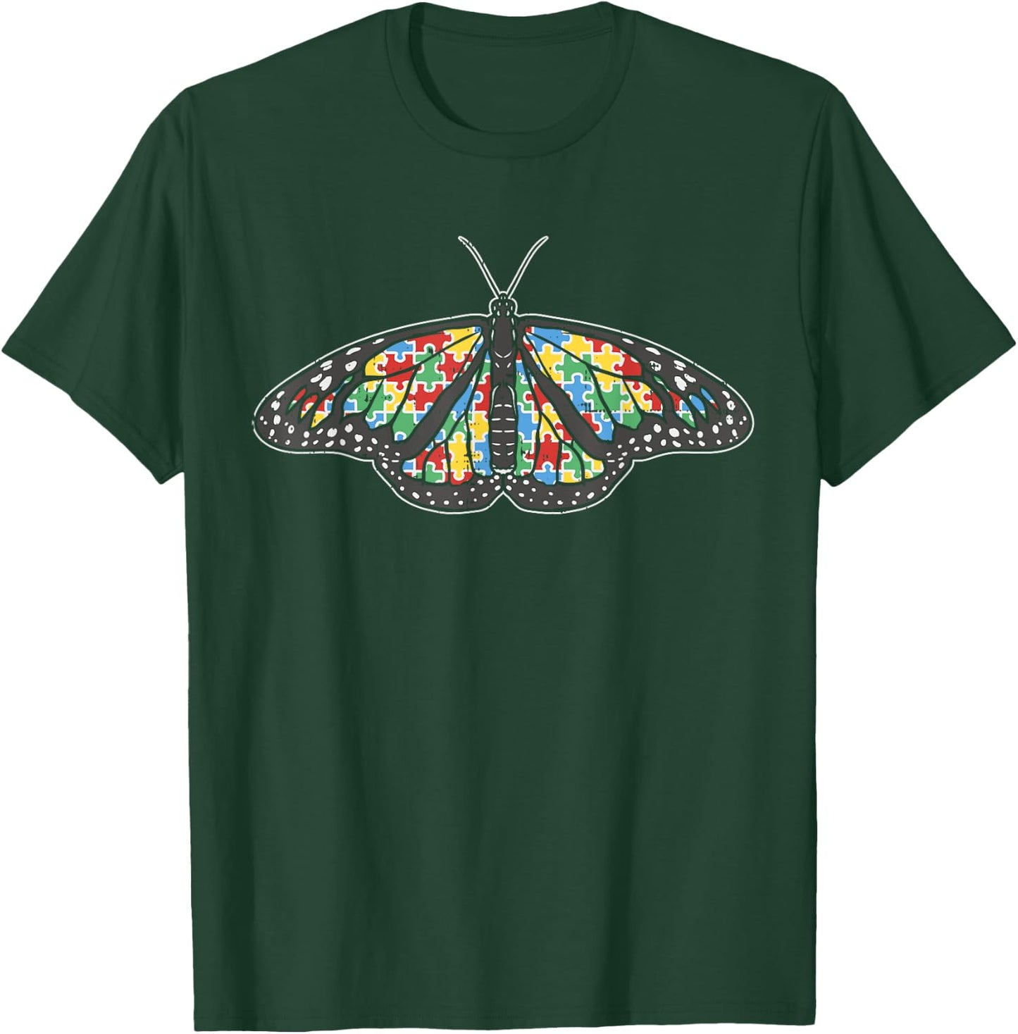 Monarch Butterfly Puzzle Shirt Autism Awareness Support Gift T-Shirt - T-Shirt | Forest