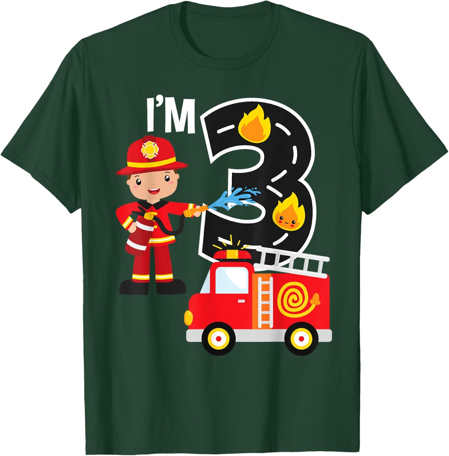 Fire Truck Fireman 3 Year Old I'm 3rd Birthday Party T-Shirt - T-Shirt | Forest