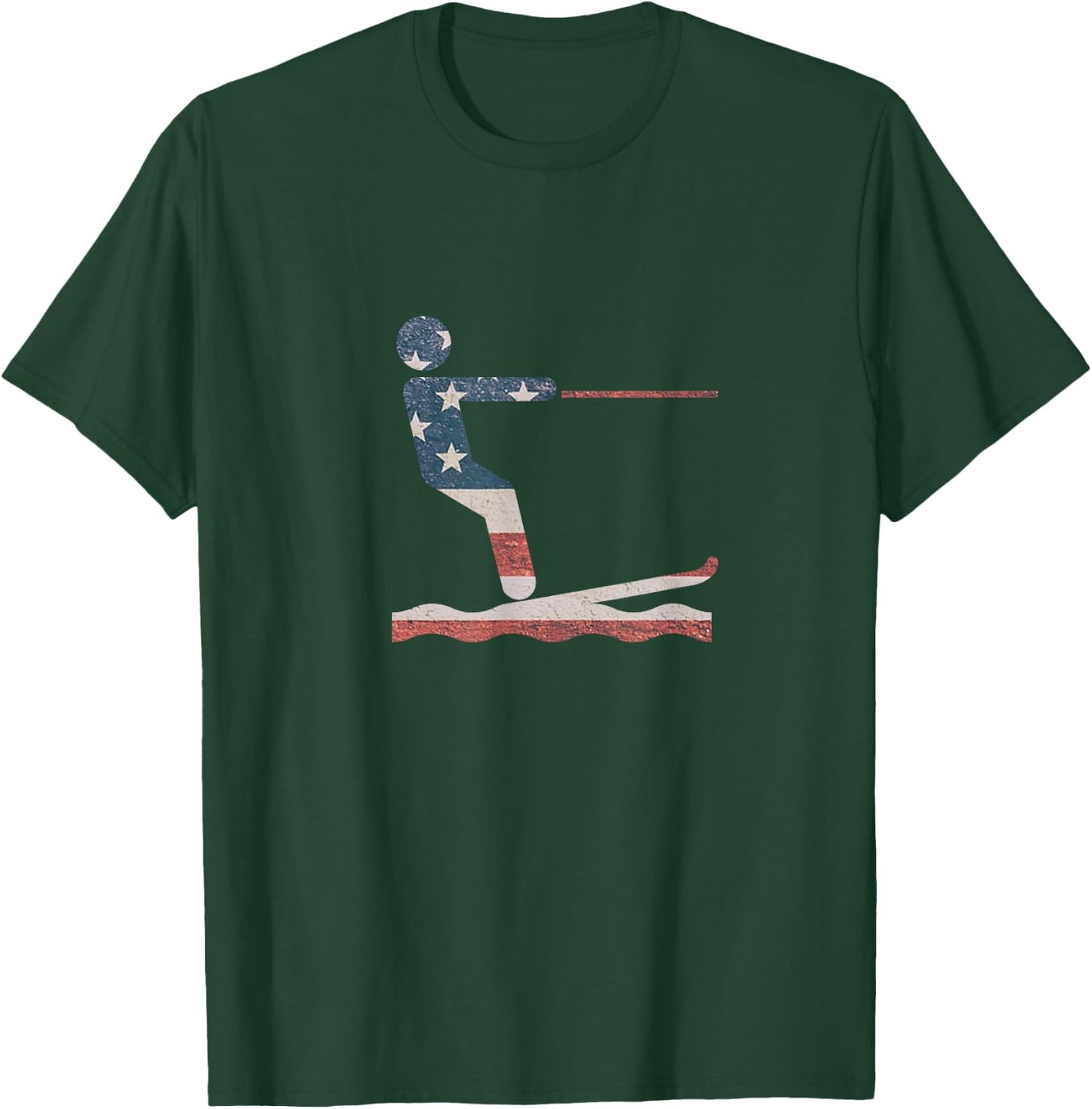Water Ski T Shirt Water skiing American Flag T-Shirt - T-Shirt | Forest