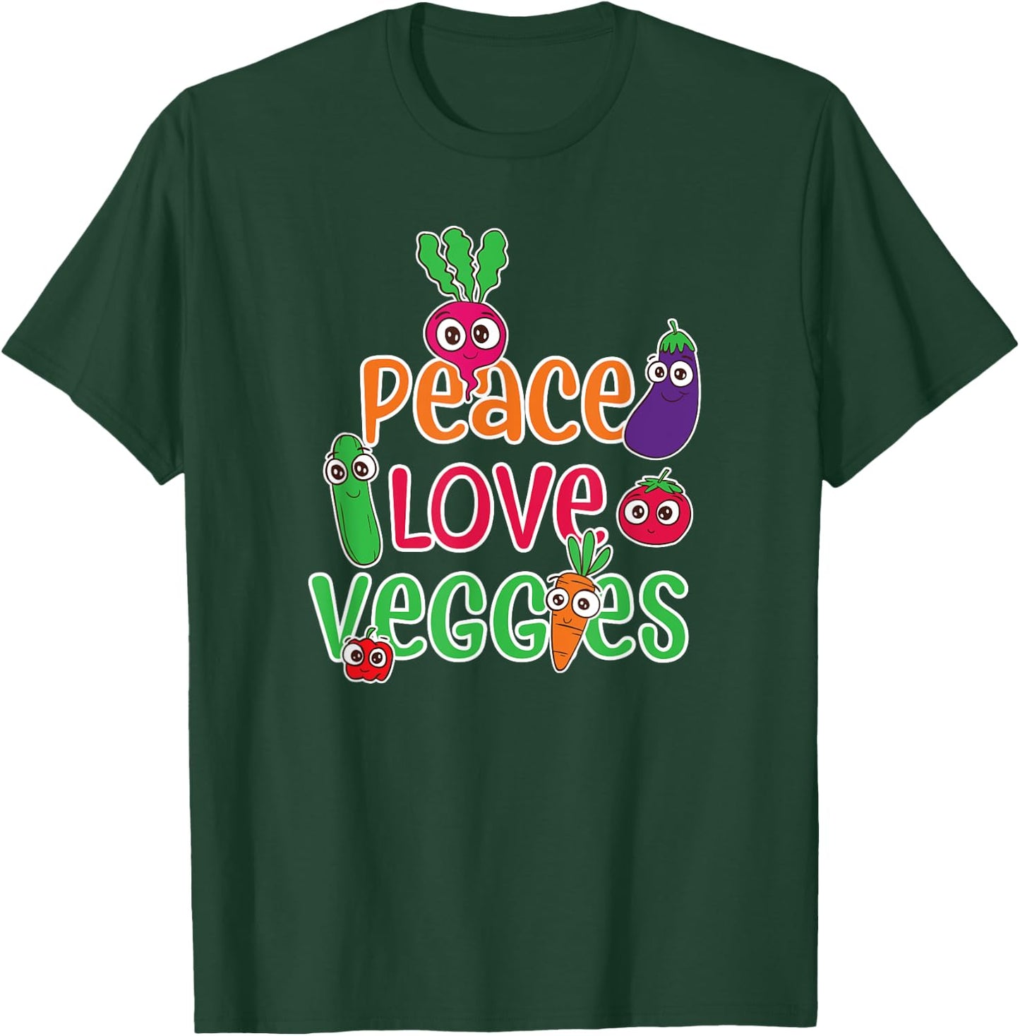 Peace Love Veggies Funny Vegan Veganism Vegetarian T-Shirt - T-Shirt | Forest