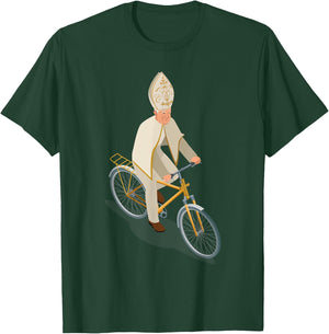 Pope Francis The Catholic Pope On A Bike T-Shirt - T-Shirt | Forest
