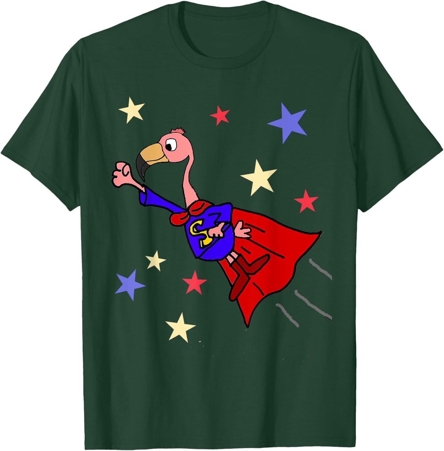SmileteesFunny Funny Flamingo Flying Superhero T-Shirt - T-Shirt | Forest