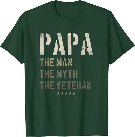 Papa Man Myth Veteran Fathers Day for Military Veterans T-Shirt - T-Shirt | Forest