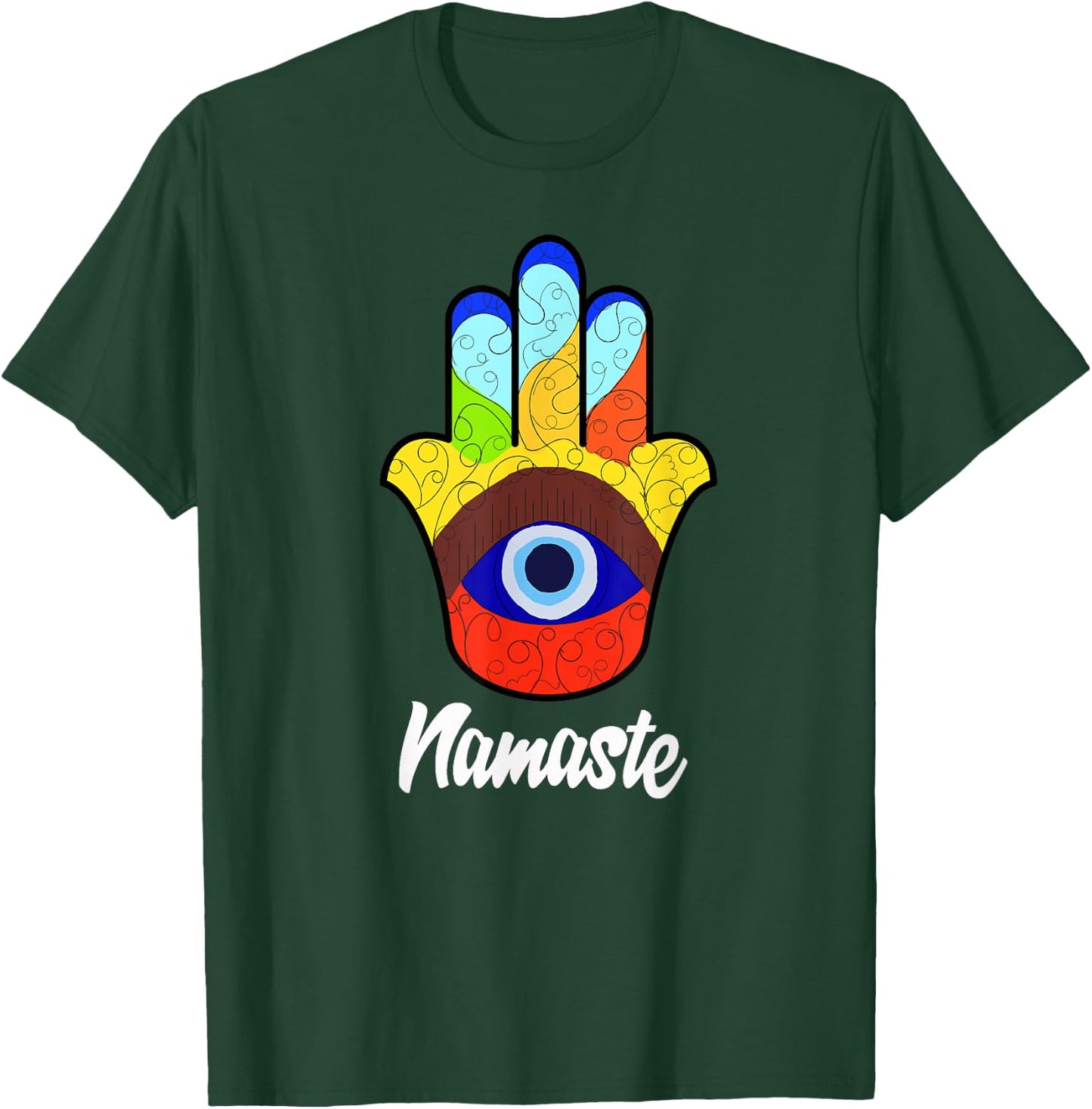Namaste Spiritual Hamsa Hand Evil Eye T-Shirt - T-Shirt | Forest