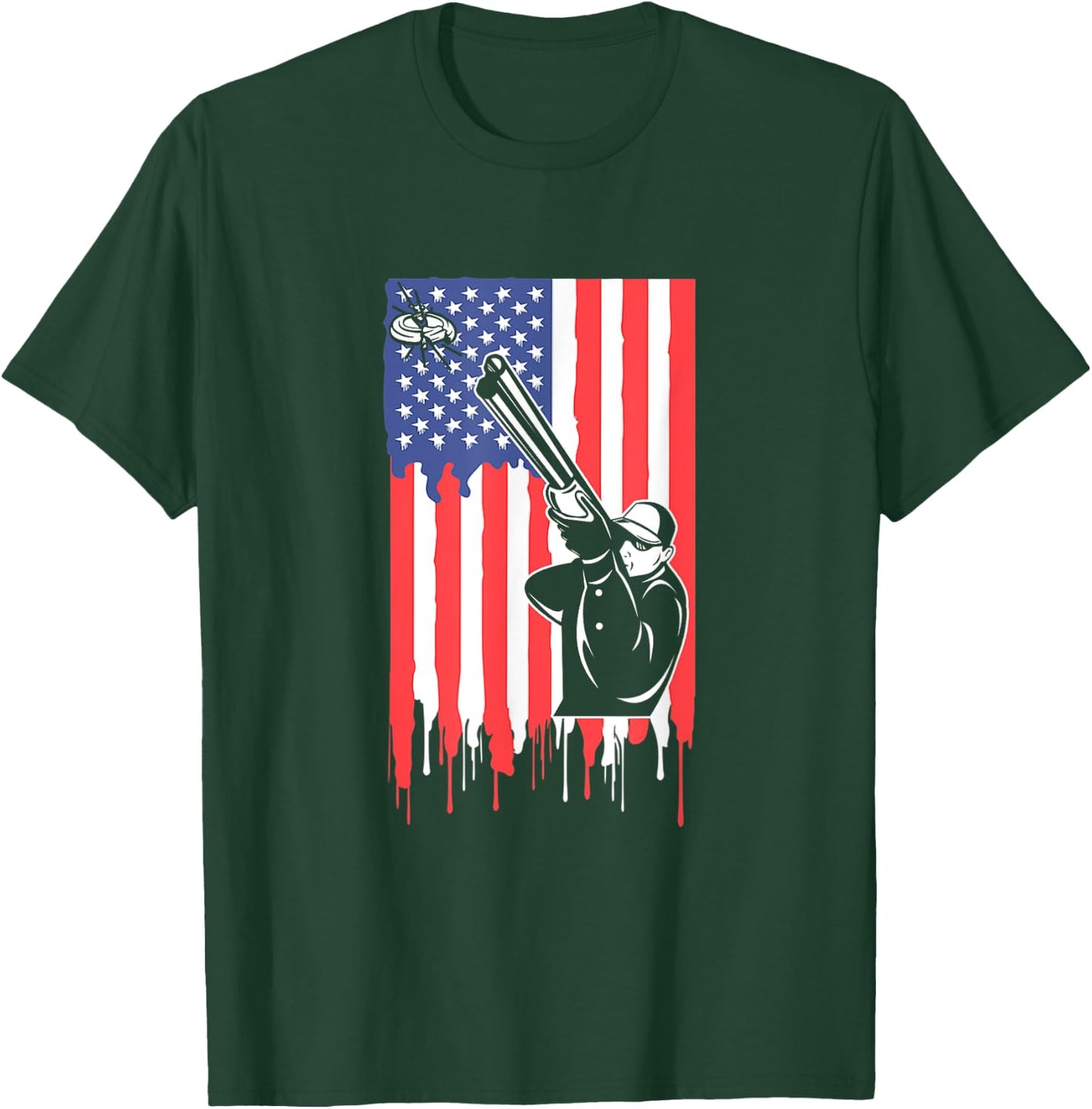 Trap Shooting USA Flag Shirt Proud Clay Shooting Skeet Shoot Kids Men T-Shirt - T-Shirt | Forest