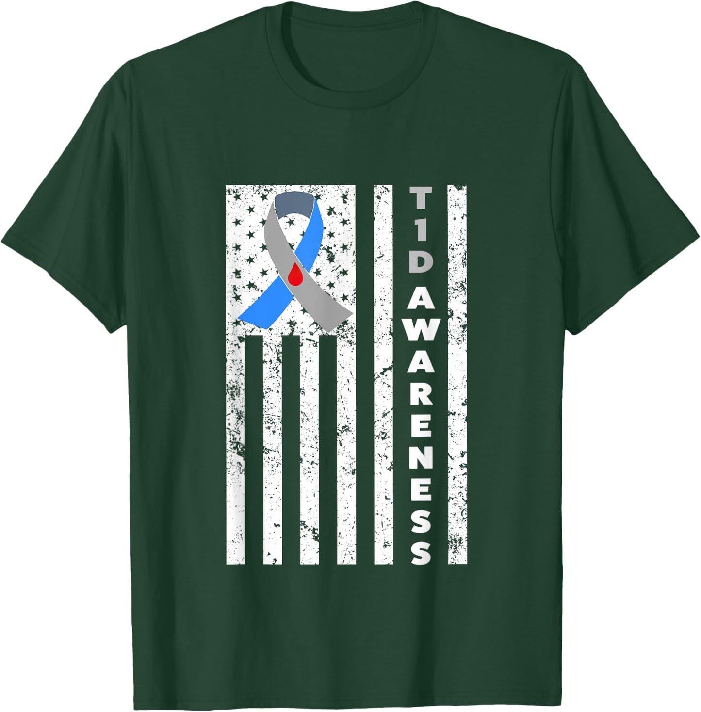 Type 1 Diabetes T1D Awareness Support Ribbon shirt T-Shirt - T-Shirt | Forest