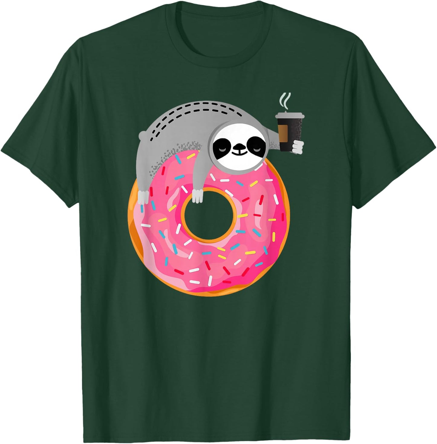 Sloth On Donut With Cup Of Steaming Coffee T-Shirt - T-Shirt | Forest