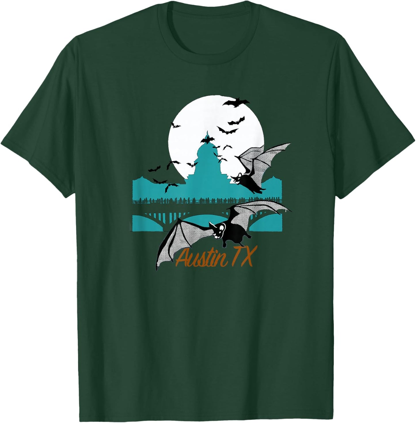 Austin TX Bats Over Congress Bridge With Capitol Building T-Shirt - T-Shirt | Forest