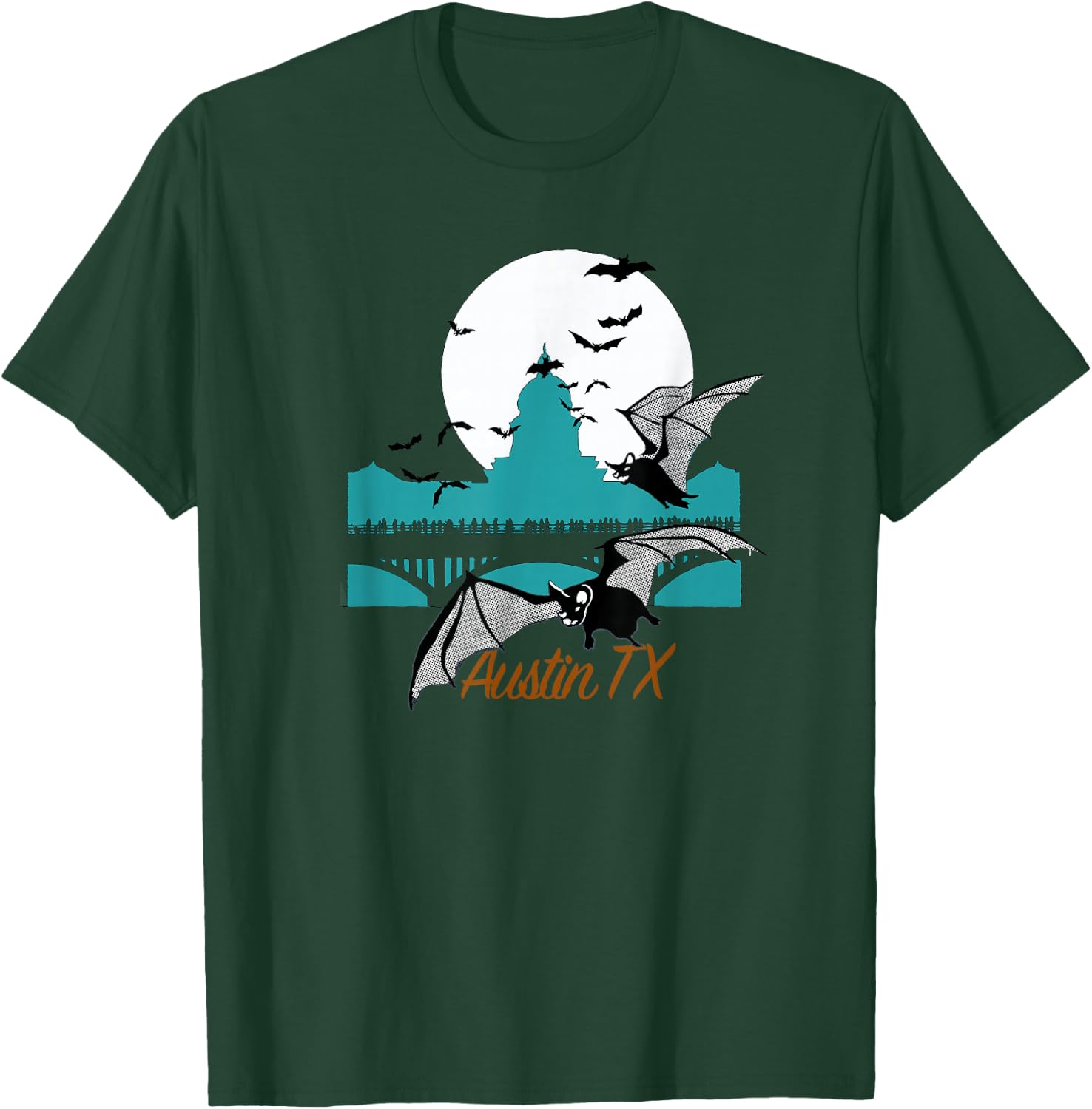 Austin TX Bats Over Congress Bridge With Capitol Building T-Shirt - T-Shirt | Forest