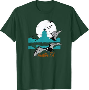 Austin TX Bats Over Congress Bridge With Capitol Building T-Shirt - T-Shirt | Forest