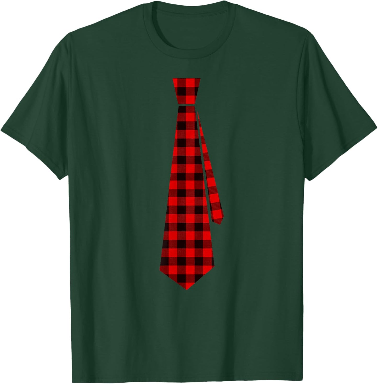 Red Buffalo Plaid Neck Tie for Christmas Kids Boys Men Women Short Sleeve T-Shirt - T-Shirt | Forest