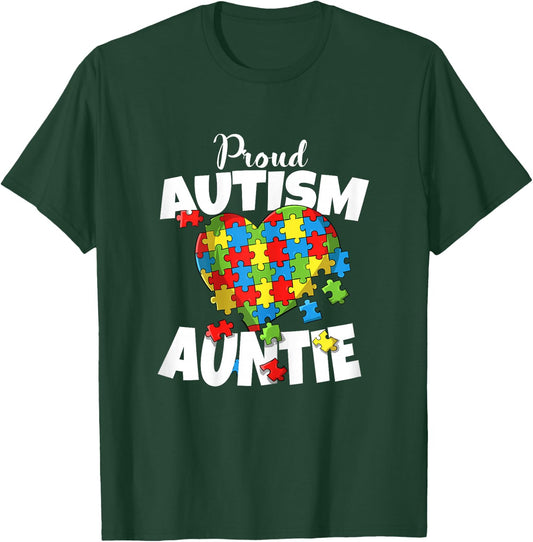 Proud Autism Auntie Autism Awareness Heart Gift T-Shirt - T-Shirt | Forest
