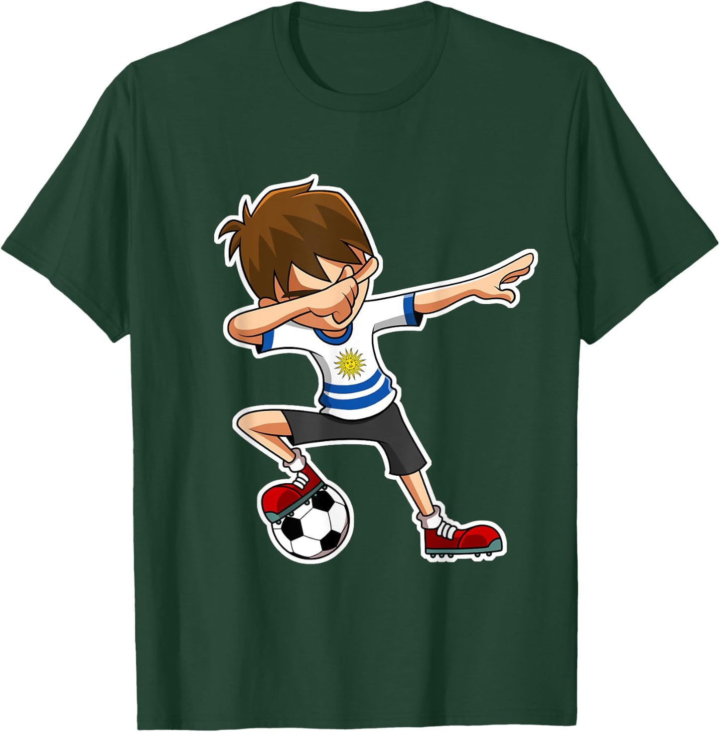 Dabbing Soccer Boy Uruguay Jersey, Uruguayan Kids Dab Gifts T-Shirt - T-Shirt | Forest