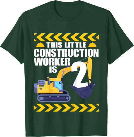 Kids 2 Year Old Construction Birthday Themed Party 2nd Boy Gift T-Shirt - T-Shirt | Forest
