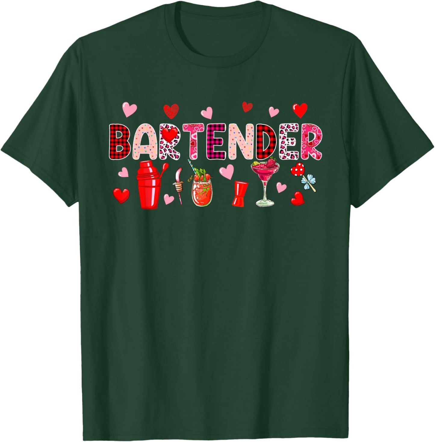 Bartender Tools Valentine's Day Leopard Job Team Cute Hearts T-Shirt - T-Shirt | Forest