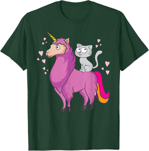 Cat Llamacorn Cute Cat Riding Llama for Llama Lovers Men Women Kids T-Shirt - T-Shirt | Forest