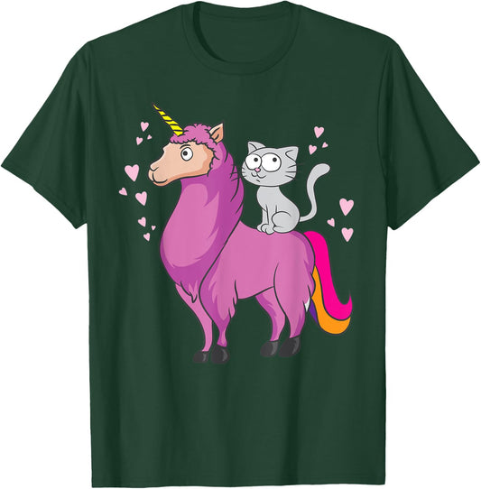 Cat Llamacorn Cute Cat Riding Llama for Llama Lovers Men Women Kids T-Shirt - T-Shirt | Forest