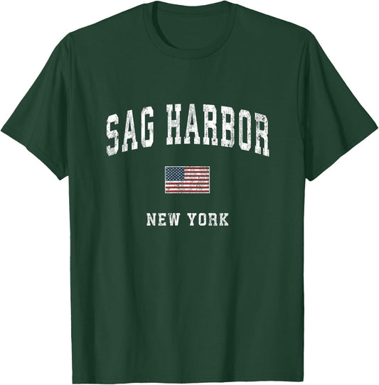 Sag Harbor New York NY Vintage American Flag Sports Design T-Shirt - T-Shirt | Forest
