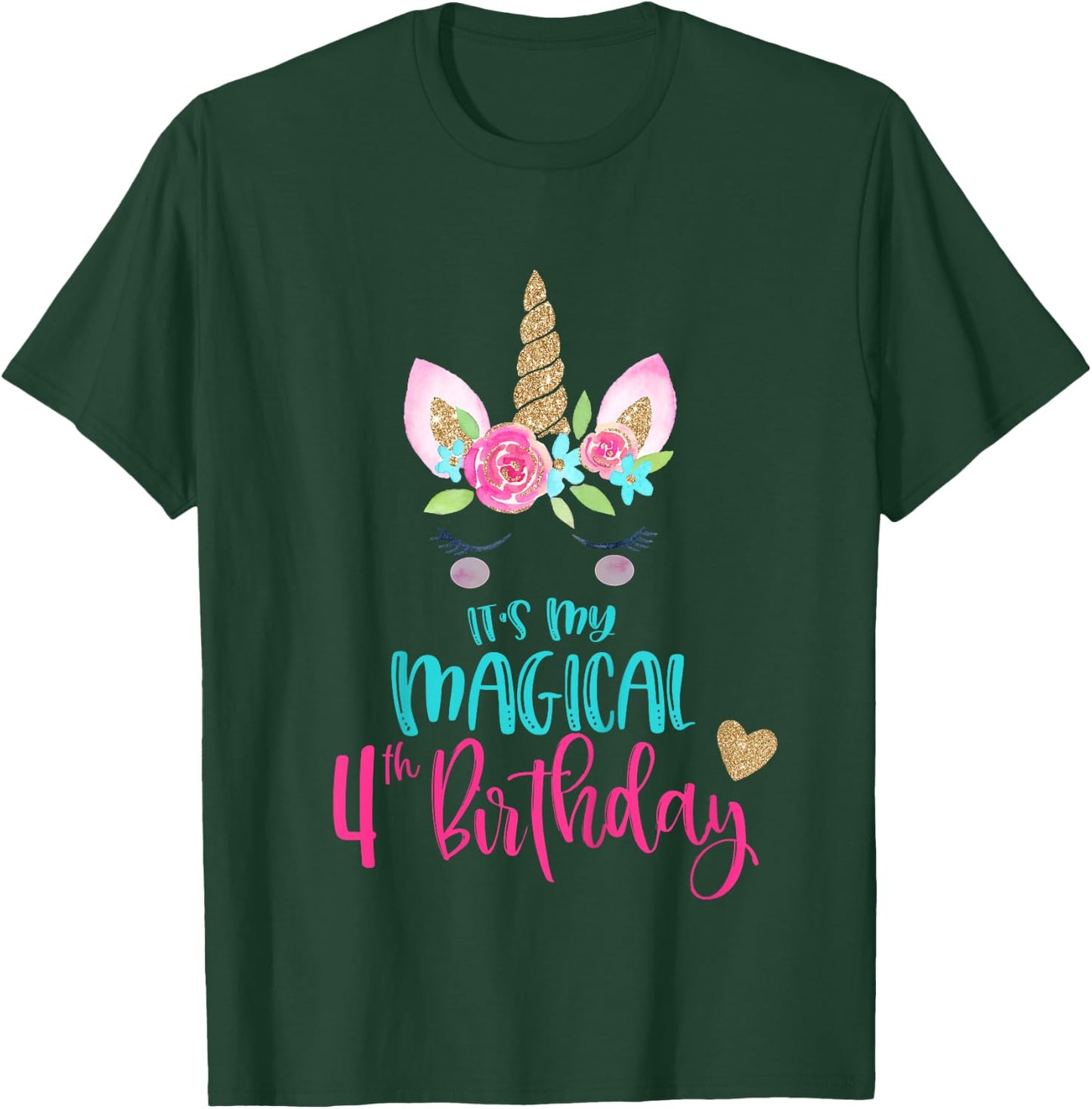 Kids Unicorn 4th Birthday Party Girls 4 Years Old T-Shirt - T-Shirt | Forest