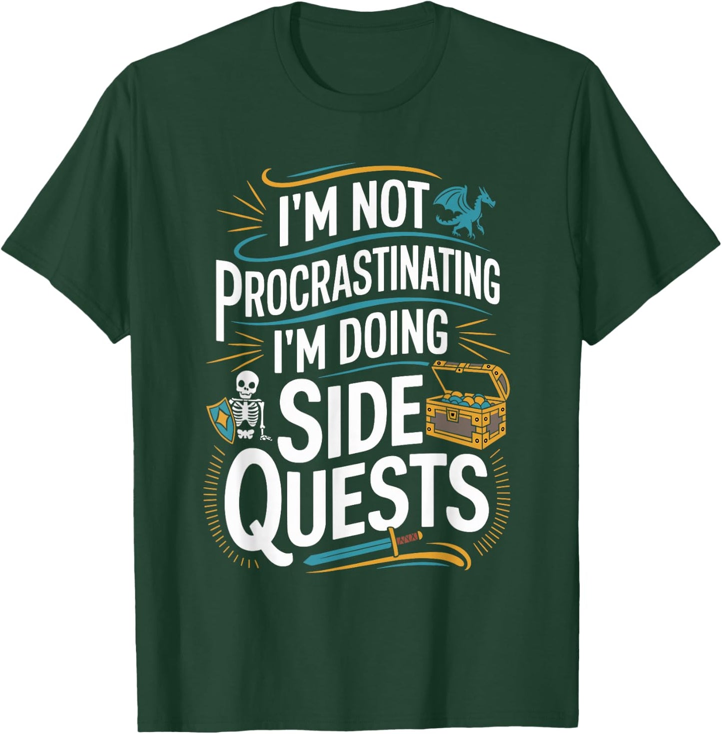 RPG Gamer Apparel for Quest Lovers -Adult Black Modern Classic Small Short Sleeve Humorous Gaming Graphic Lightweight T-Shirt - T-Shirt | Forest