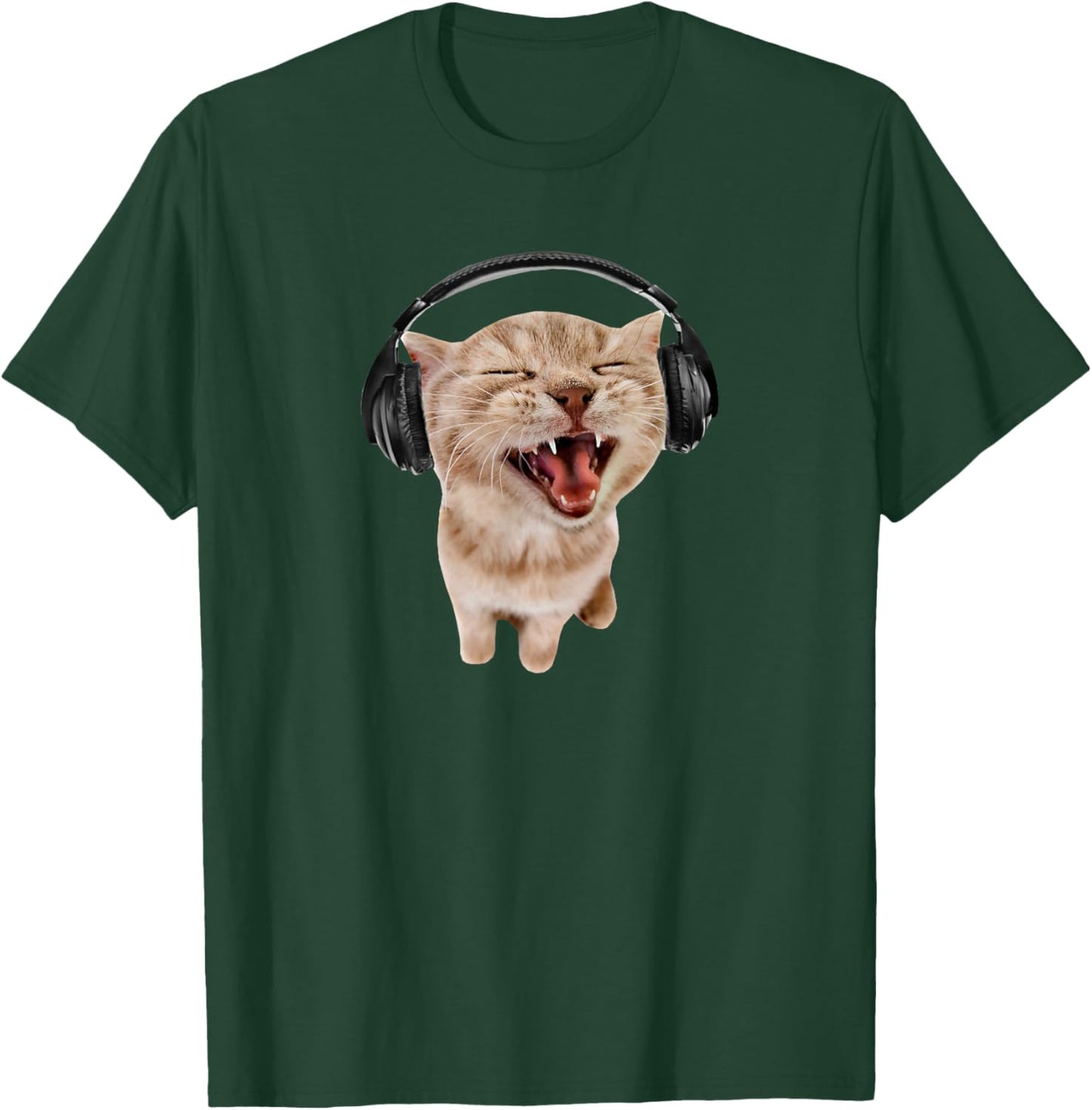 Cat With Headphones Meme Men Women Girls Kids T-Shirt - T-Shirt | Forest