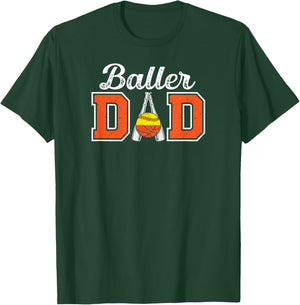 Baller Dad Proud Softball Basketball Dad Of Ballers T-Shirt - T-Shirt | Forest