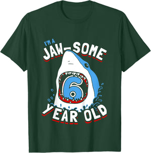 Kids 6th Birthday Boys Shark | Jaw-some 6 Year Old T-Shirt - T-Shirt | Forest