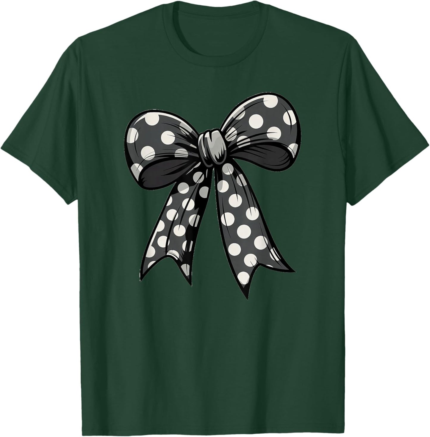 Stylish Black Polka Dot Bow Retro Coquette inspired T-Shirt - T-Shirt | Forest