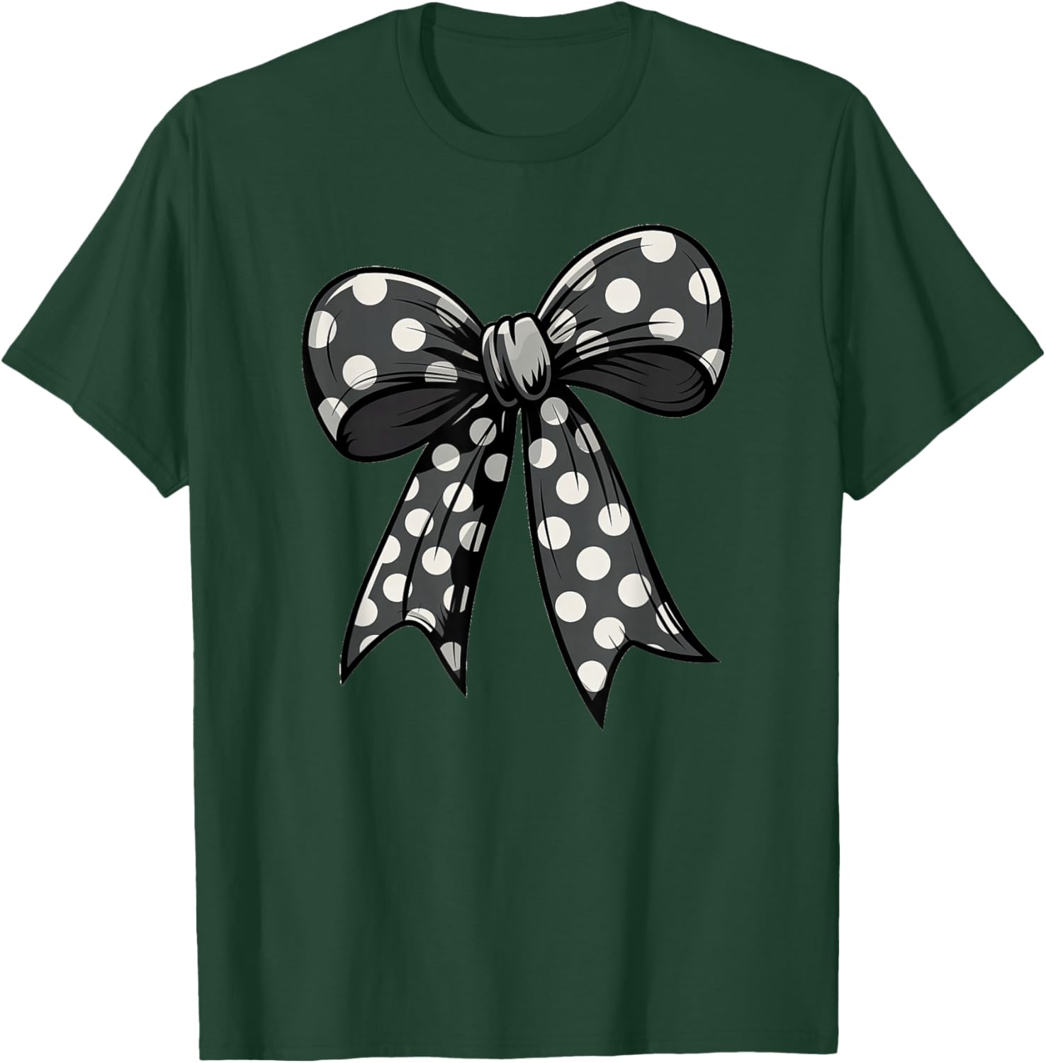 Stylish Black Polka Dot Bow Retro Coquette inspired T-Shirt - T-Shirt | Forest