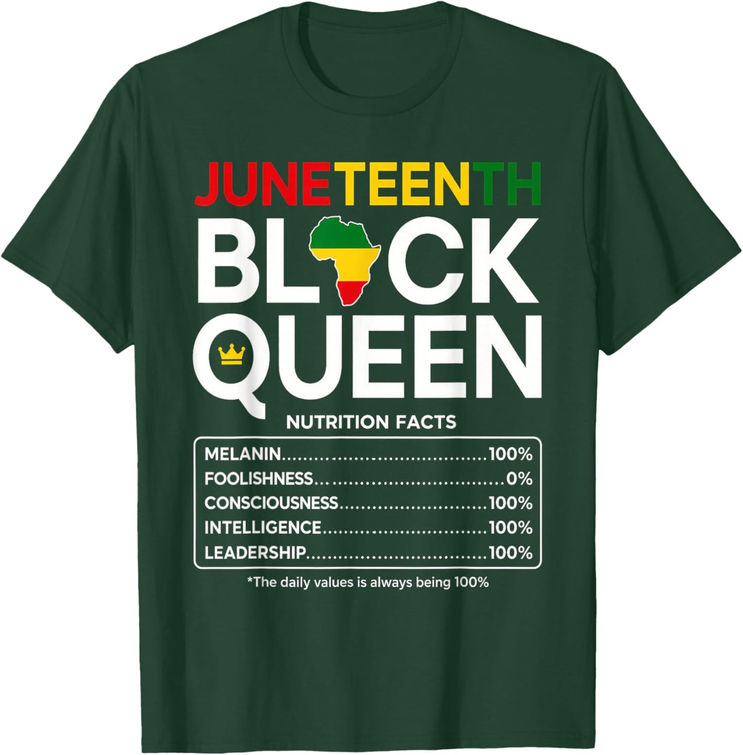 Juneteenth 1865 Black Women Nutrition Facts African Queen T-Shirt - T-Shirt | Forest