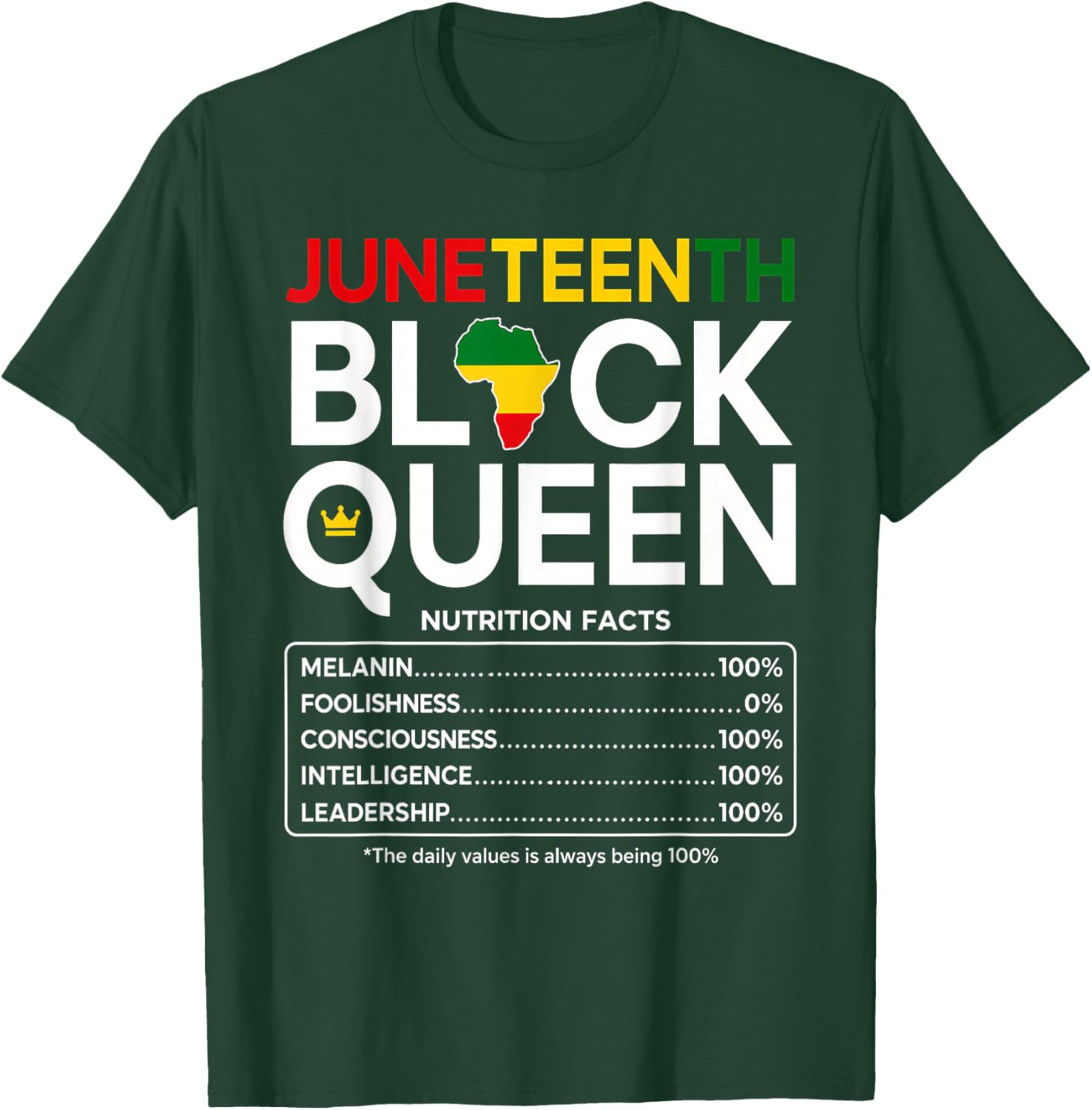 Juneteenth 1865 Black Women Nutrition Facts African Queen T-Shirt - T-Shirt | Forest
