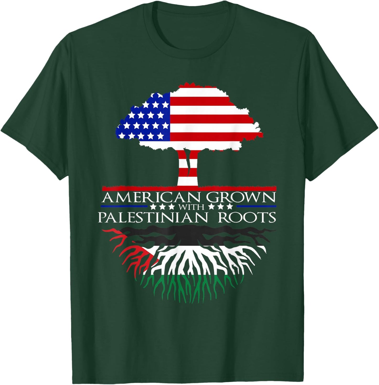 Palestinian Roots American Grown Tree Flag USA Palestine T-Shirt - T-Shirt | Forest