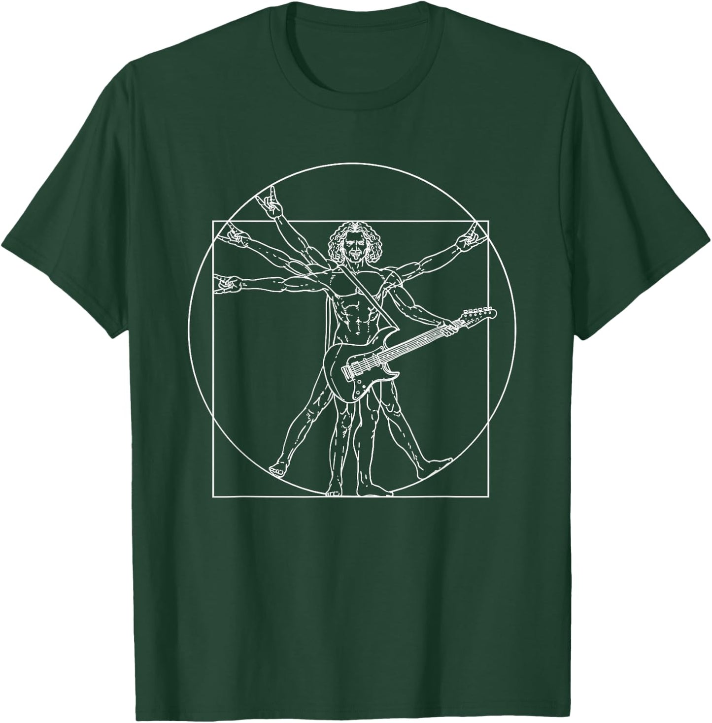 Wowsome! -Adults Black Electric Guitar Vitruvian Man T-Shirt - T-Shirt | Forest