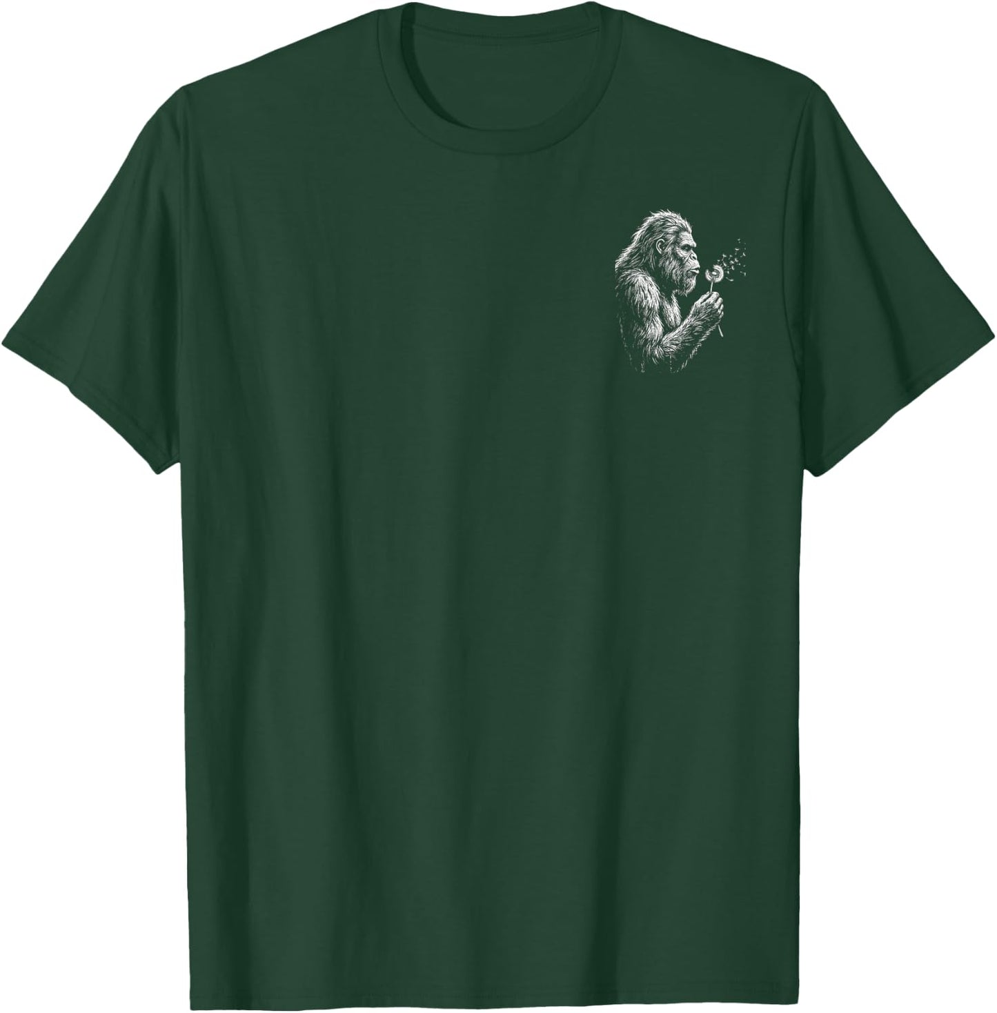 Bigfoot Blowing Wishes Dandelion Vintage Sasquatch Art T-Shirt - T-Shirt | Forest