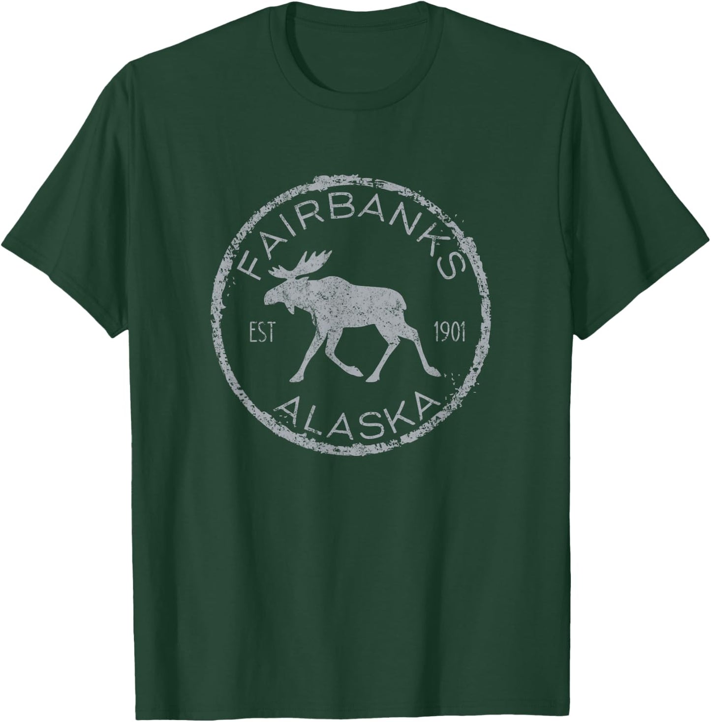 Fairbanks Alaska Moose Vintage Retro Weathered Design T-Shirt - T-Shirt | Forest