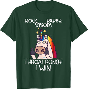 Rock Paper Scissors Throat Punch I Win Funny Unicorn Shirt T-Shirt - T-Shirt | Forest