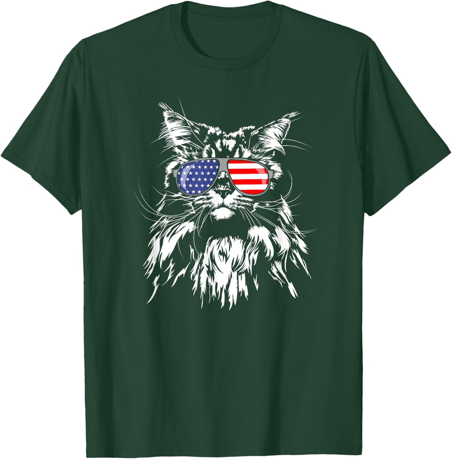 Funny Proud Maine Coon American Flag cat Shirt T-Shirt - T-Shirt | Forest