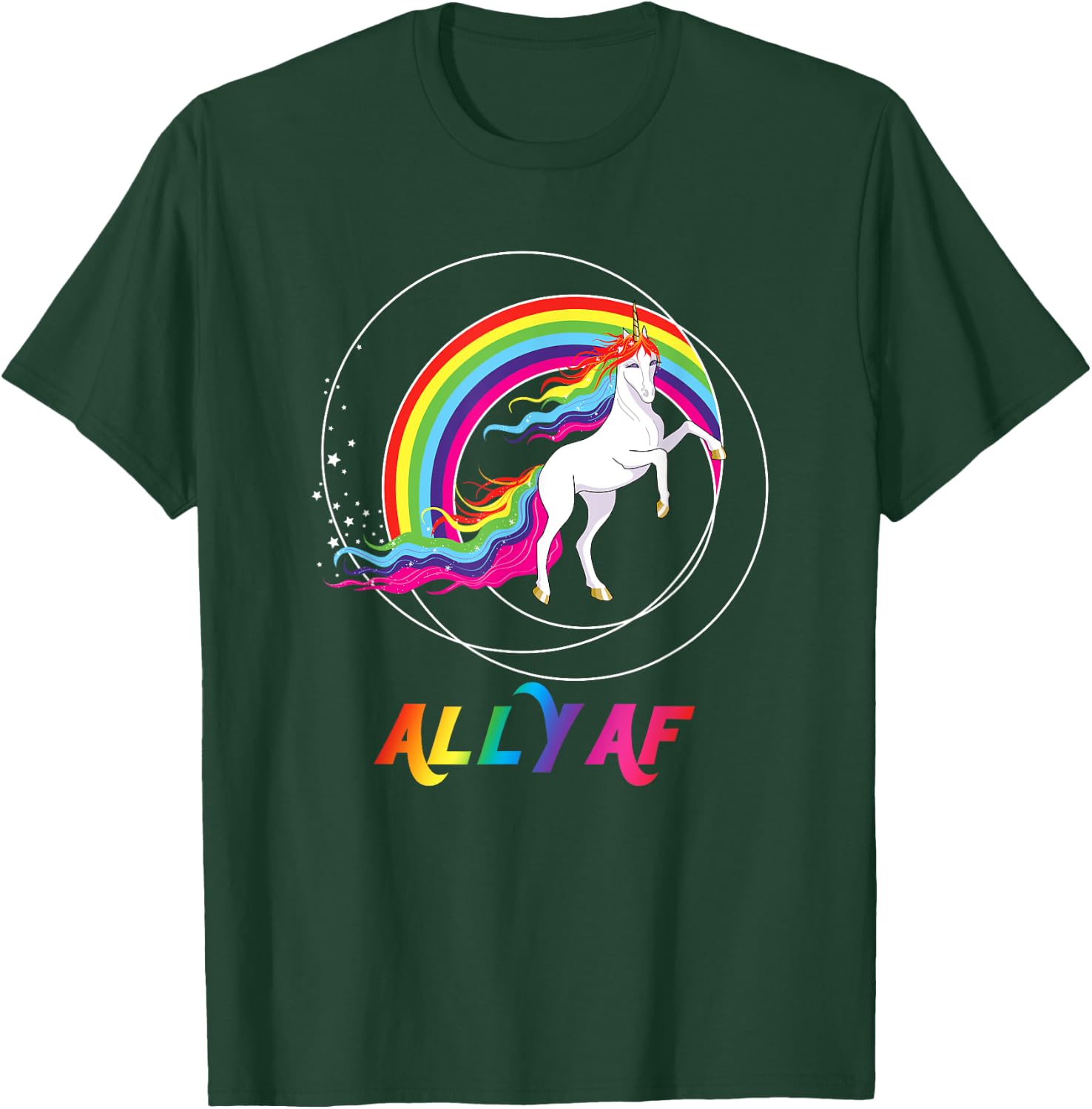 Proud Ally AF Gay Pride Allies Rainbow Pride Flag Unicorn T-Shirt - T-Shirt | Forest