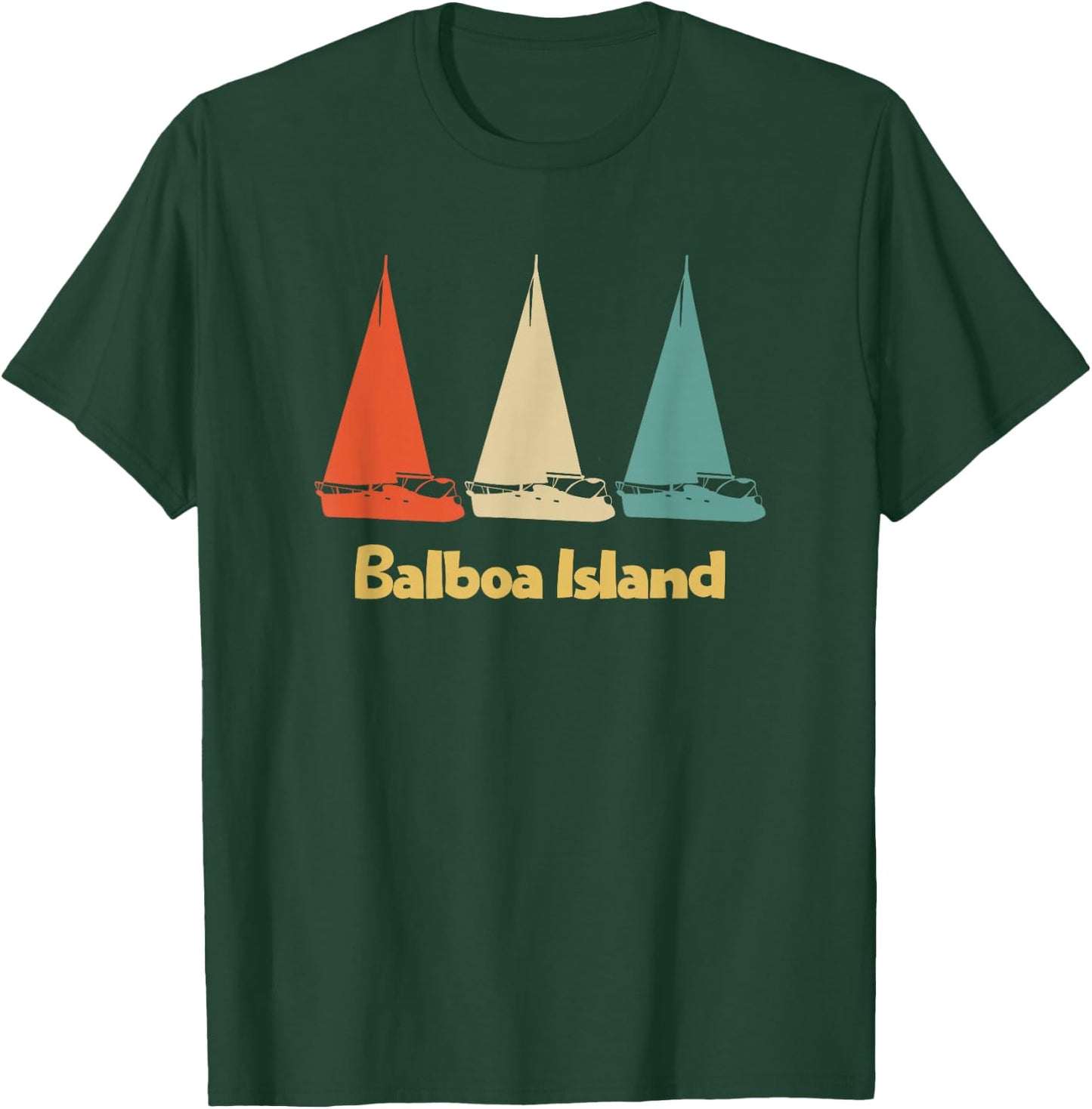 Vintage Retro Balboa Island CA Sailboat T-Shirt - T-Shirt | Forest