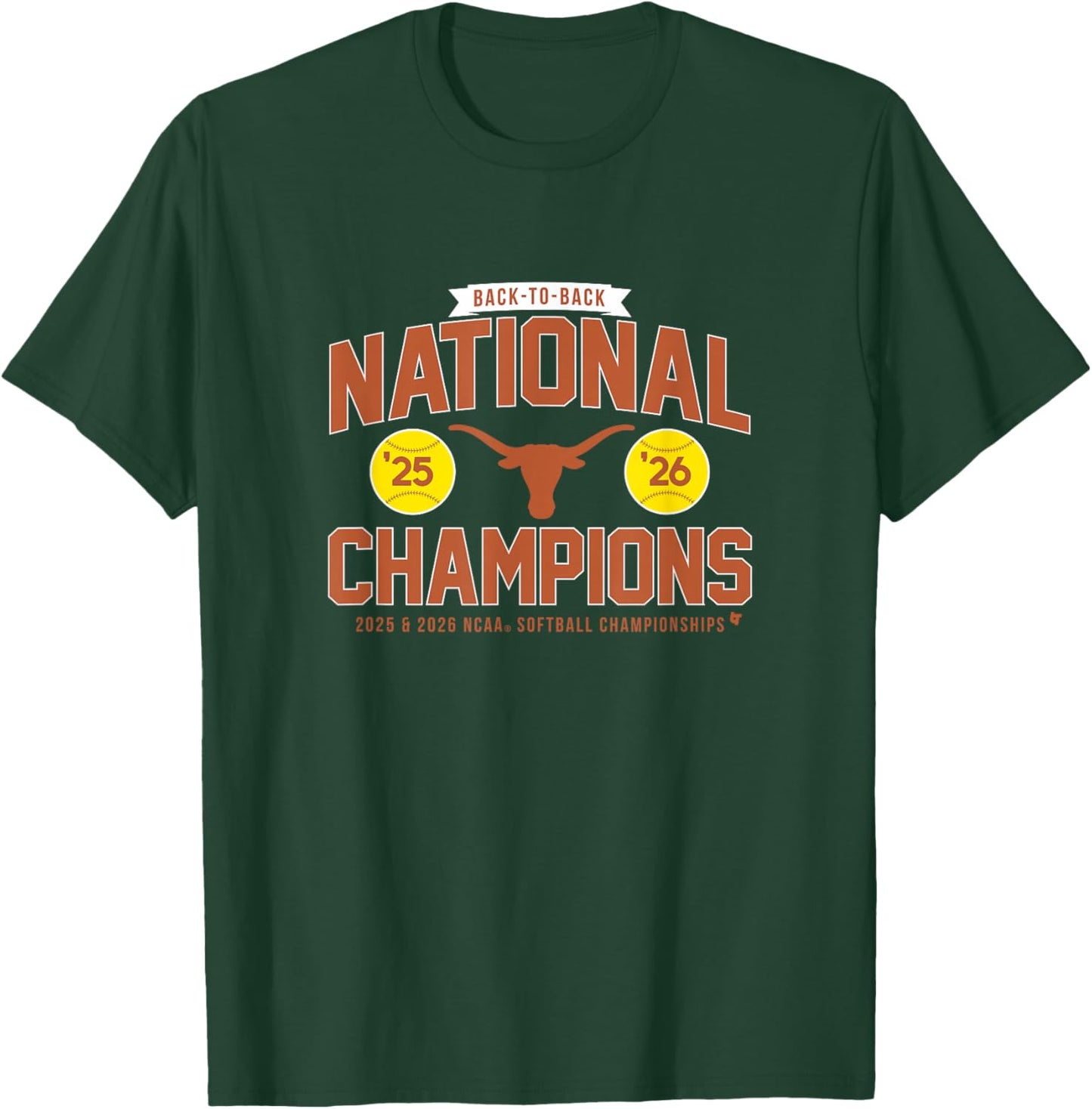 Texas Softball - Back-to-Back NCAA Champions Classic T-Shirt - T-Shirt | Forest
