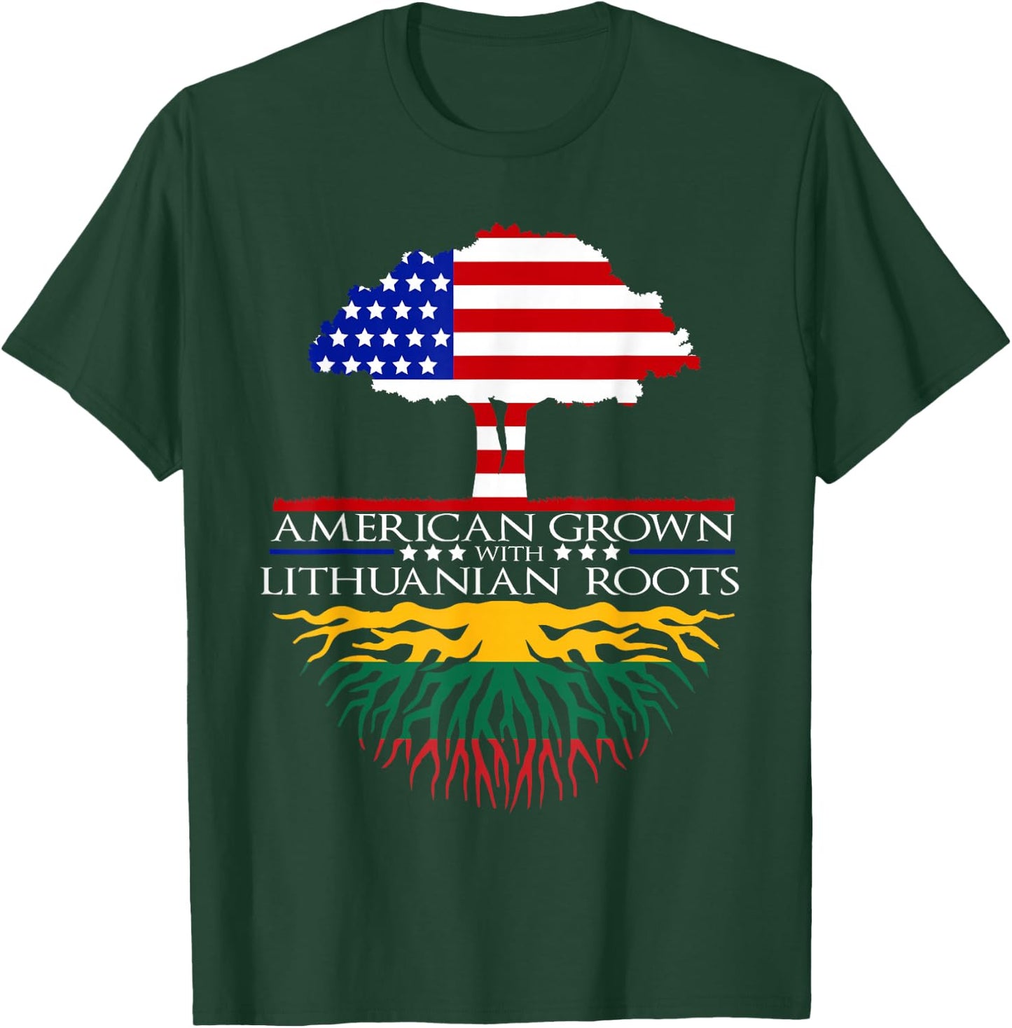 Lithuanian Roots American Grown Tree Flag USA Lithuania T-Shirt - T-Shirt | Forest